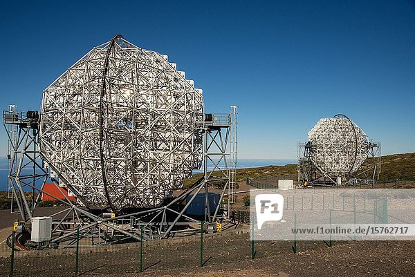 Famous telescopes at the caldera of Taburiente volcano on La Palma  Spain. So called Roque de los Muchachos.