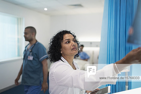 Fokussierte Ärztin bei der Arbeit im Krankenhauszimmer