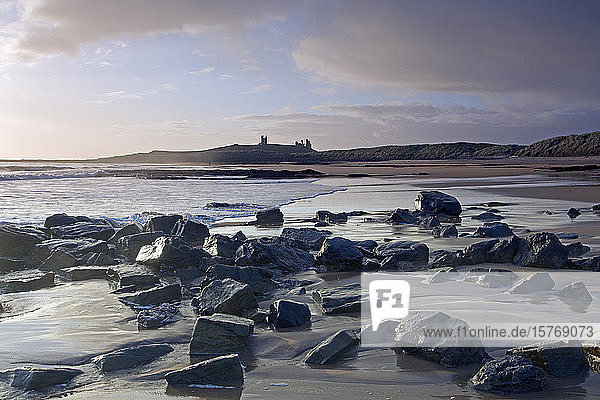 Emleton and Dunstanborough Castle in distance Northumberland UK