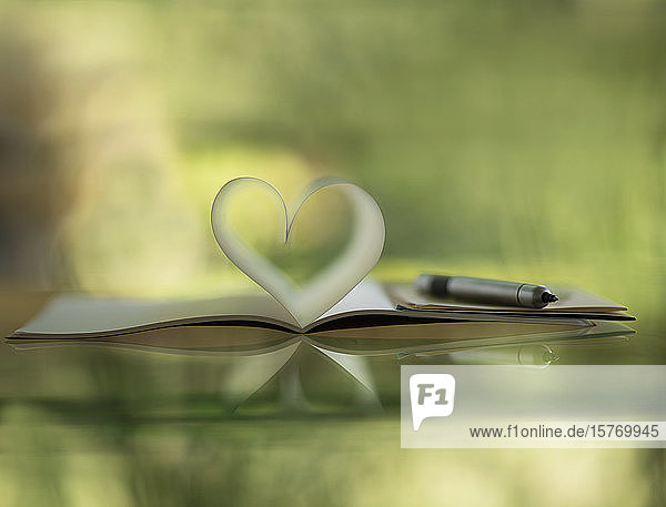 Notebook pages forming heart shape