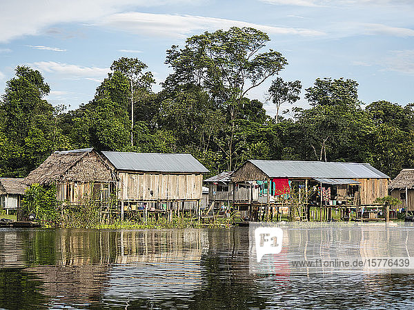 A small fishing community on Rio El Dorado Amazon Basin Loreto Peru South America
