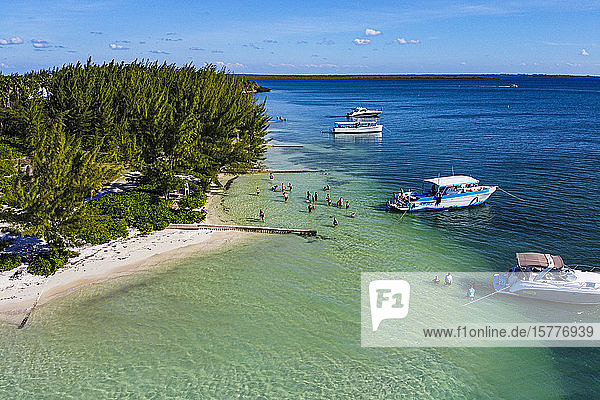 Aerial by drone of Starfish Point on Water Cay  Grand Cayman  Cayman Islands  Caribbean  Central America