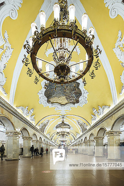 Interior of Komsomoloskaya Metro Station  Moscow  Moscow Oblast  Russia  Europe