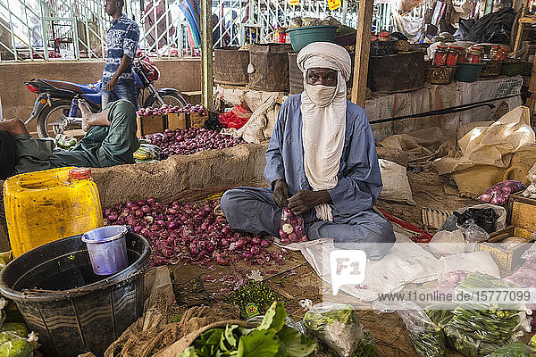 Vegetables for sale in the Central market of Agadez Niger West Africa Africa