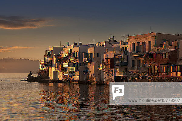 Buildings on waterfront in Mykonos Greece