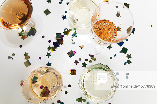 Confetti and alcohol in glasses