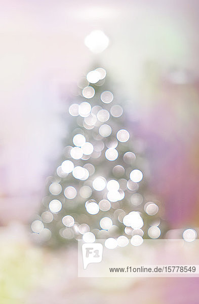 Christmas tree with lights in soft focus