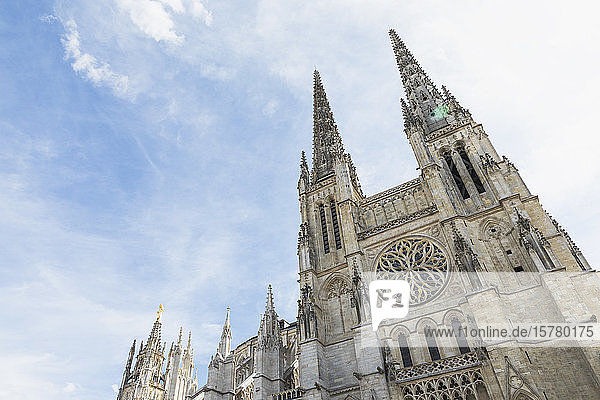 France Gironde Bordeaux Low angle view of spires of Bordeaux Cathedral