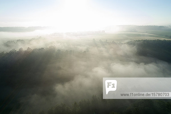 Deutschland  Bayern  Franken  Luftaufnahme des morgendlichen Nebelfeldes