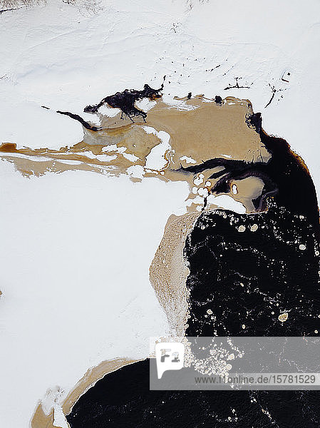 Russia Leningrad Region Tikhvin Aerial view of ice at Tikhvinka River in Winter