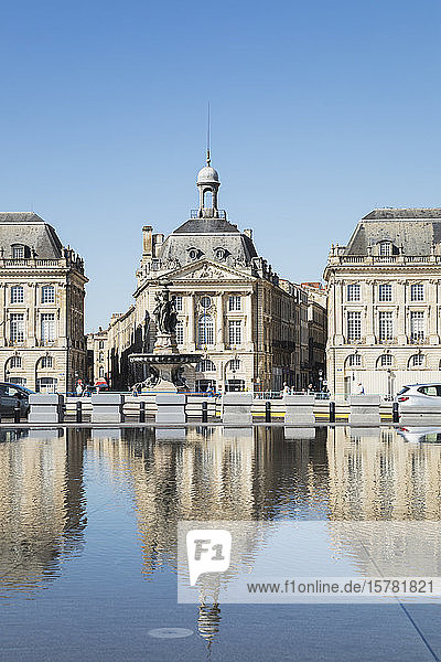 France Gironde Bordeaux Place de la Bourse reflecting in Miroir dEau pool