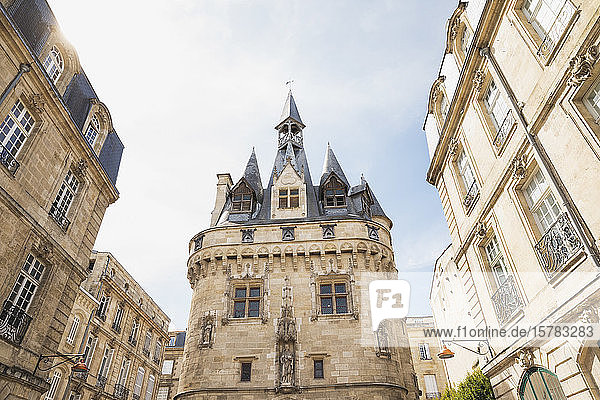 France Gironde Bordeaux Porte Cailhau medieval gate standing between old town residential buildings