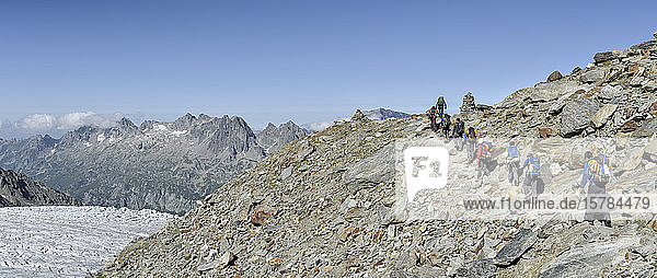 France  Mont Blanc Massif  Chamonix  Mountaineers walking to Albert 1er hut