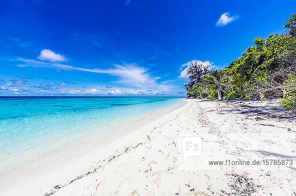 Papua-Neuguinea  Provinz Milne Bay  Blauer Himmel über dem sandigen Küstenstrand der Konfliktinseln im Sommer