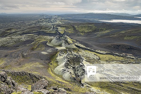 Luftaufnahme  Laki-Krater  Laki-Kraterserie  Eruptionsspalte  Isländisches Hochland  Südisland  Island  Europa