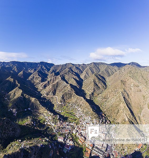 Village view Vallehermoso  aerial view  La Gomera  Canary Islands  Spain  Europe