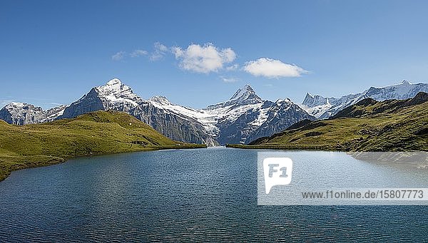 Blick auf Grindelwaldgletscher  Bachalpsee mit Gipfeln von Schreckhorn und Finsteraarhorn  Grindelwald  Berner Oberland  Schweiz  Europa