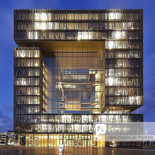 ThyssenKrupp corporate headquarters with building Q1 in the evening  Essen  Ruhr area  North Rhine-Westphalia  Germany  Europe