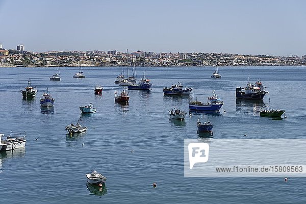 Fischerboote ankern vor der Küste  Cascais  Lisboa  Portugal  Europa