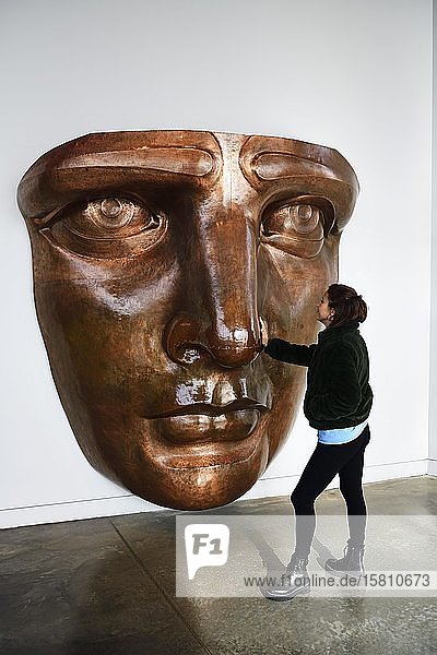 Face of the Statue of Liberty as copper model in the museum Liberty Island New York City New York State USA North America