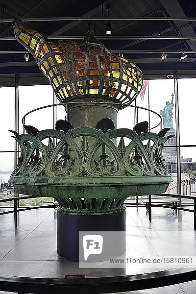 Original torch of the Statue of Liberty at the opening in 1886 today in the Museum Liberty Island New York City New York State USA North America