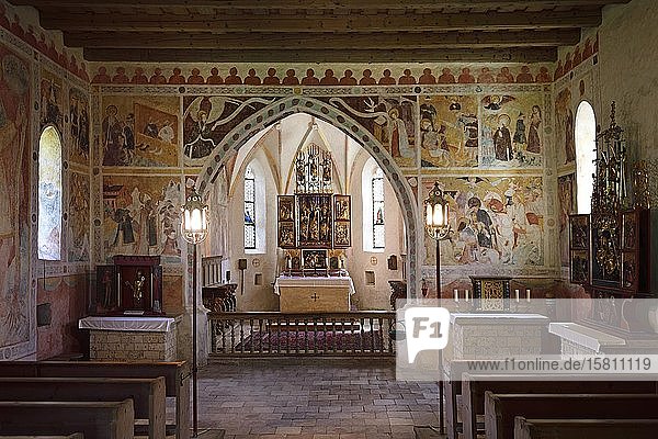 Altar of the pilgrimage church Sankt Servatius Schleching Chiemgau Upper Bavaria Bavaria Germany Europe