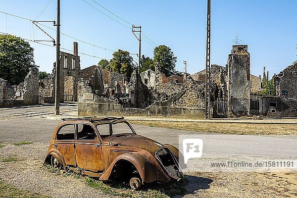Oradour sur Glane die im Zweiten Weltkrieg zerstörten Dorfruinen 10. Juni Département Haute-Vienne Nouvelle Aquitaine Frankreich Europa