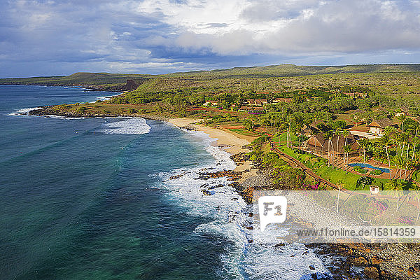 Aerial view by drone of Papohaku Beach  Molokai Island  Hawaii  United States of America  North America