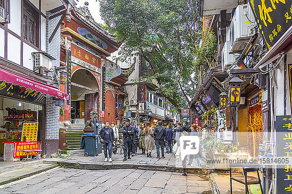 Busy shopping street in Ciqikou Old Town  Shapingba  Chongqing  China  Asia