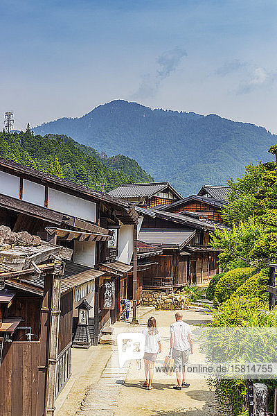 Nakasendo old post town of Tsumago  Kiso Valley  Nagano prefecture  Honshu  Japan  Asia