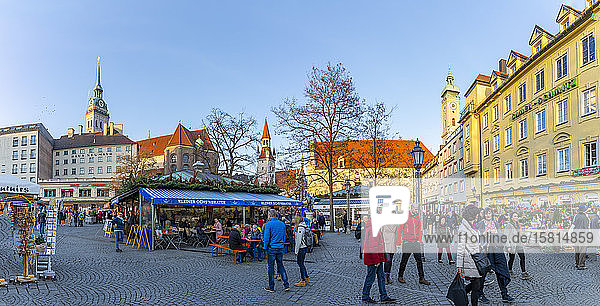 View of Viktealienmarkt Christmas Market  Munich  Bavaria  Germany  Europe