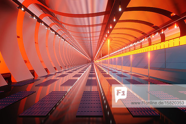 Dreidimensionale Darstellung eines futuristischen Korridors