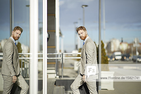 Businessman entering hotel