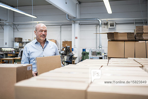 Portrait of a confident businessman in a factory storage
