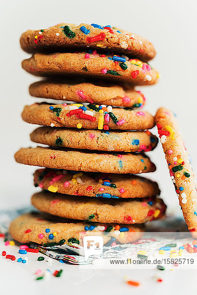 Pile of homemade cookies with colorful sprinkleÂ 