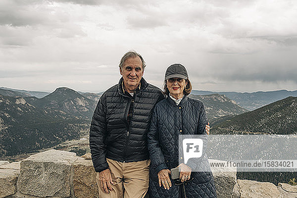 An older couple enjoy a hike in Rocky Mountain National Park  Colorado