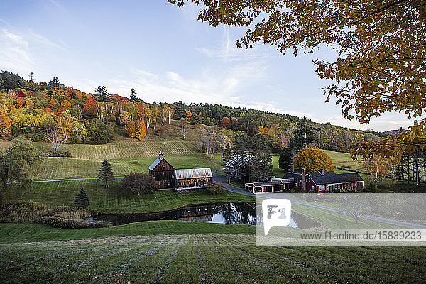 Herbstlandschaft und Laubwerk auf Vermonts berühmter Sleepy Hollow Farm.
