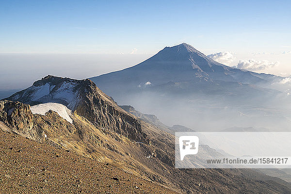 Popocatepetl volcano view from the summit of Iztaccihuatl volcano