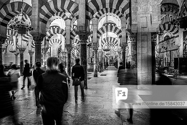 touristen in der moschee von cordoba in spanien