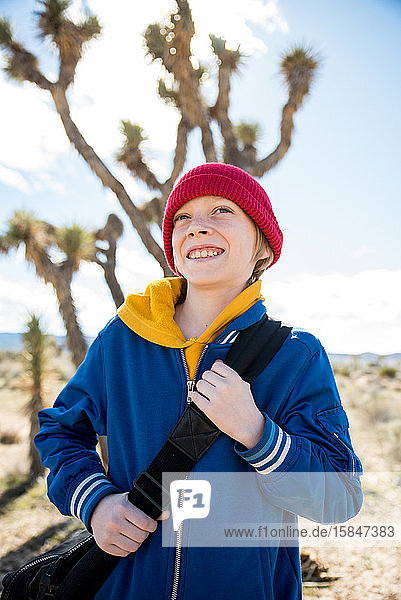 Portrait of tween smiling while out exploring Joshua Tree