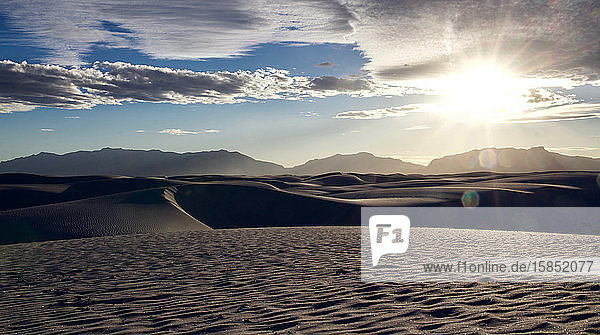 Sparkling desert dunes at sunset