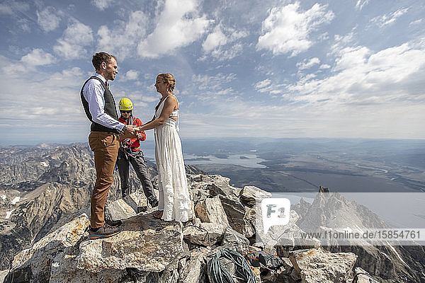 A couple gets married on the summit of the Grand Teton  Wyoming