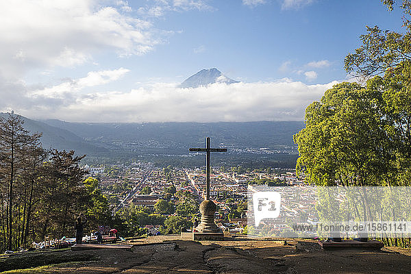 Hill of the Cross  and volcano Agua  Guatemala.