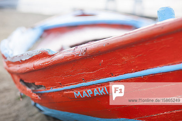 Fischerboot in Mykonos-Stadt, Kykladen, Griechische Inseln, Griechenland, Europa