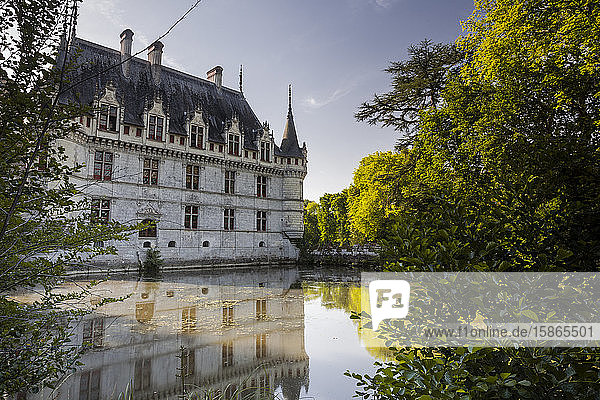 One of the earliest Renaissance chateaux standing today  the castle at Azay-le-Rideau  UNESCO World Heritage Site  built during the 16th century  Indre et Loire  France  Europe