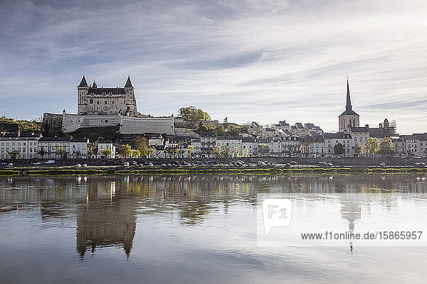 Looking across the River Loire towards the town of Saumur and its castle  Maine-et-Loire  France  Europe