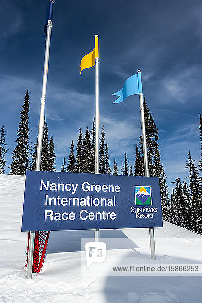 Sign at Nancy Greene International Race Centre Sun Peaks Resort; Sun Peaks British Columbia Canada