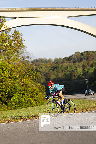 Cyclist near Trace Nachez Bridge; Franklin Tennessee United States of America
