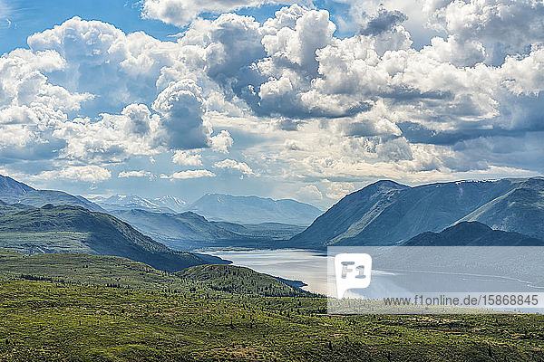 Storm clouds gather over Fish Lake near Whitehorse; Yukon Canada