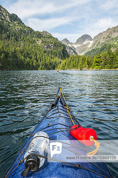 Kayaker paddling in Prince William Sound; Alaska  United States of America